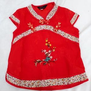 Beautiful Red Floral Embroidered Asian top youth 4 Traditional Holiday
